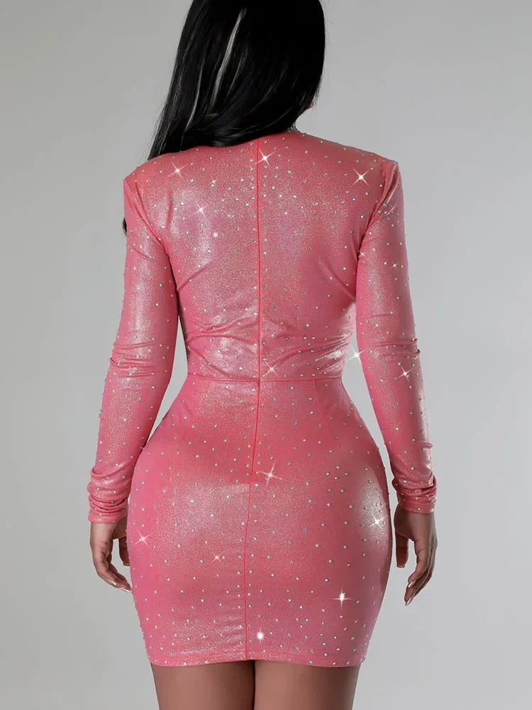 Sexy Mesh See-through Patchwork Luxury Birthday Dress for Women Sparkly Diamonds Rhinestone Nightclub Party Dresses