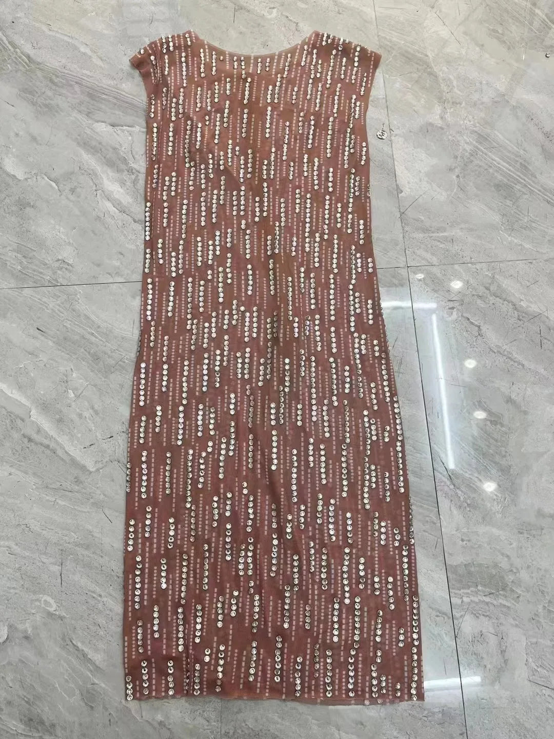 Sexy Nude Transparent Mesh Silver Rhinestones Stretch Sleeveless Dress Evening Birthday Celebrate Costume Prom Party Show Gowns