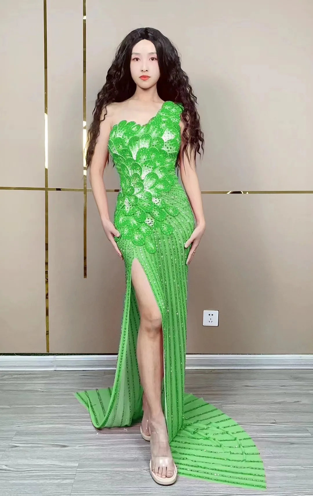 Sexy Pink Rhinetones Flowers Sleeveless Dress Birthday Evening Celebrate Costume Dance Birthday Party Evening Photoshoot Dress