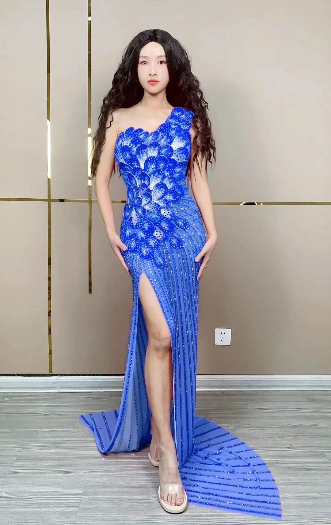 Sexy Pink Rhinetones Flowers Sleeveless Dress Birthday Evening Celebrate Costume Dance Birthday Party Evening Photoshoot Dress