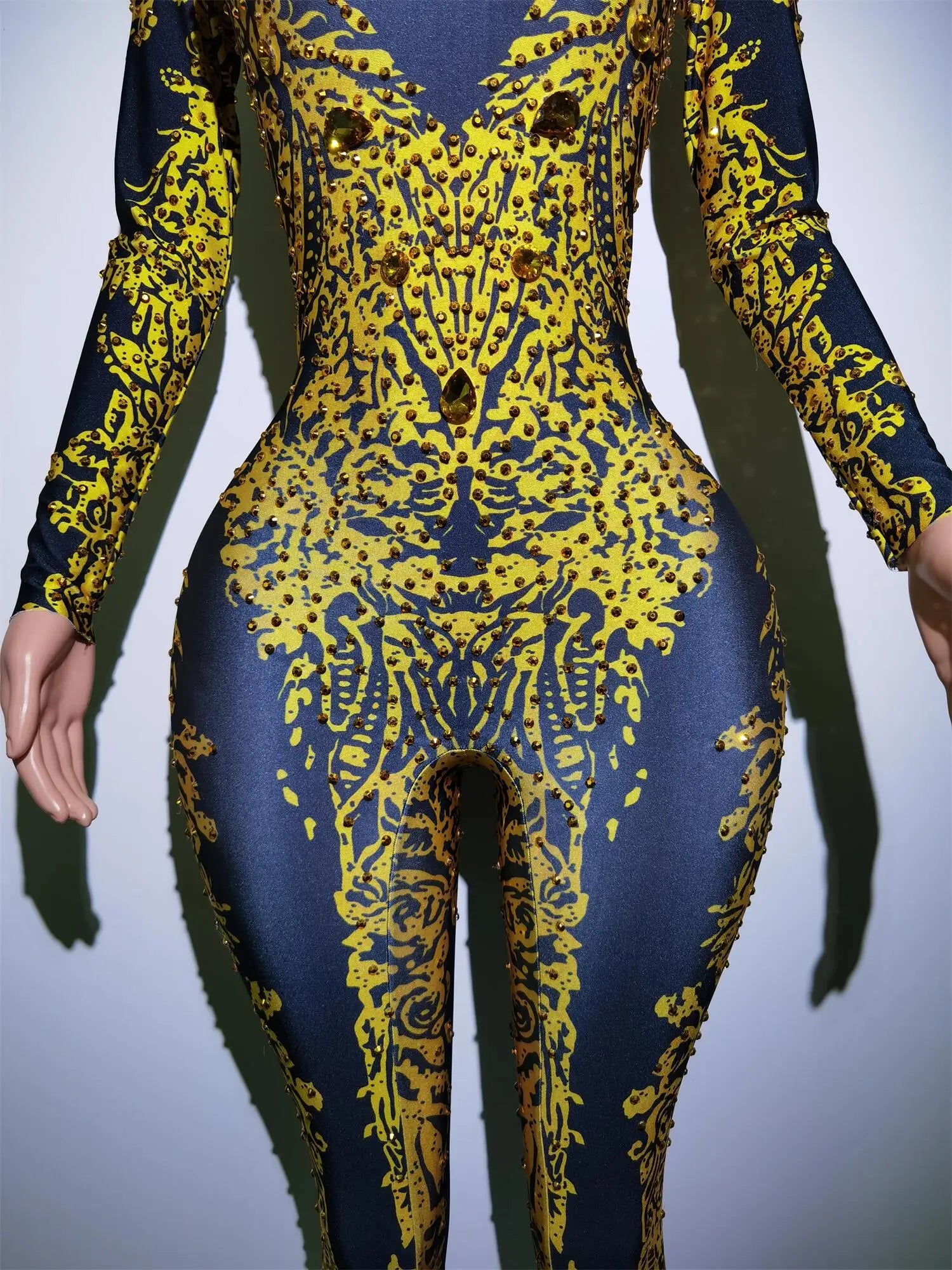 Sexy Print Stretch Pole Dance Leotard Stone Bodycon Romper Stripper Spandex Bodysuit Women Club Party One Piece Jumpsuits