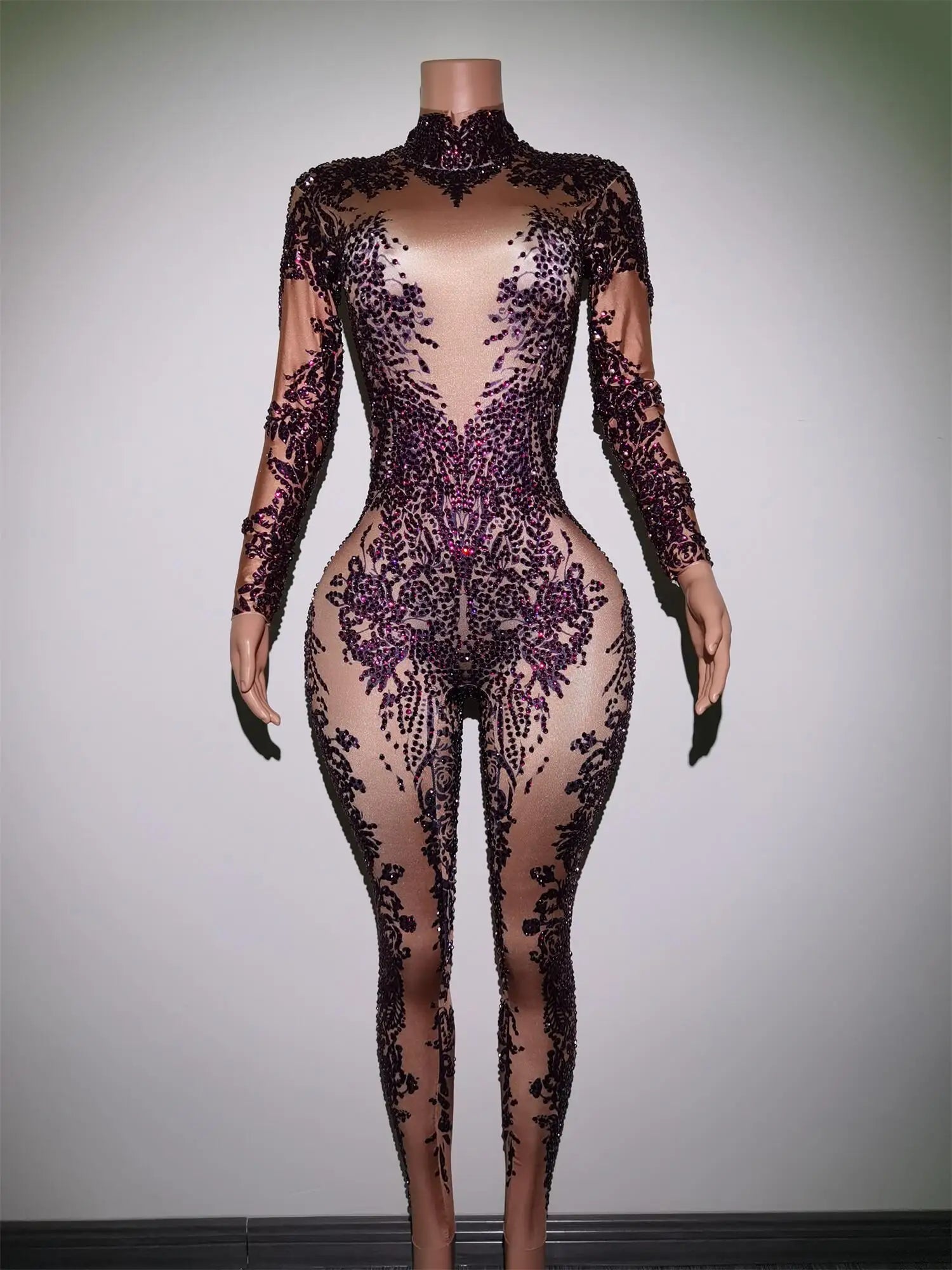 Sexy Print Stretch Pole Dance Leotard Stone Bodycon Romper Stripper Spandex Bodysuit Women Club Party One Piece Jumpsuits