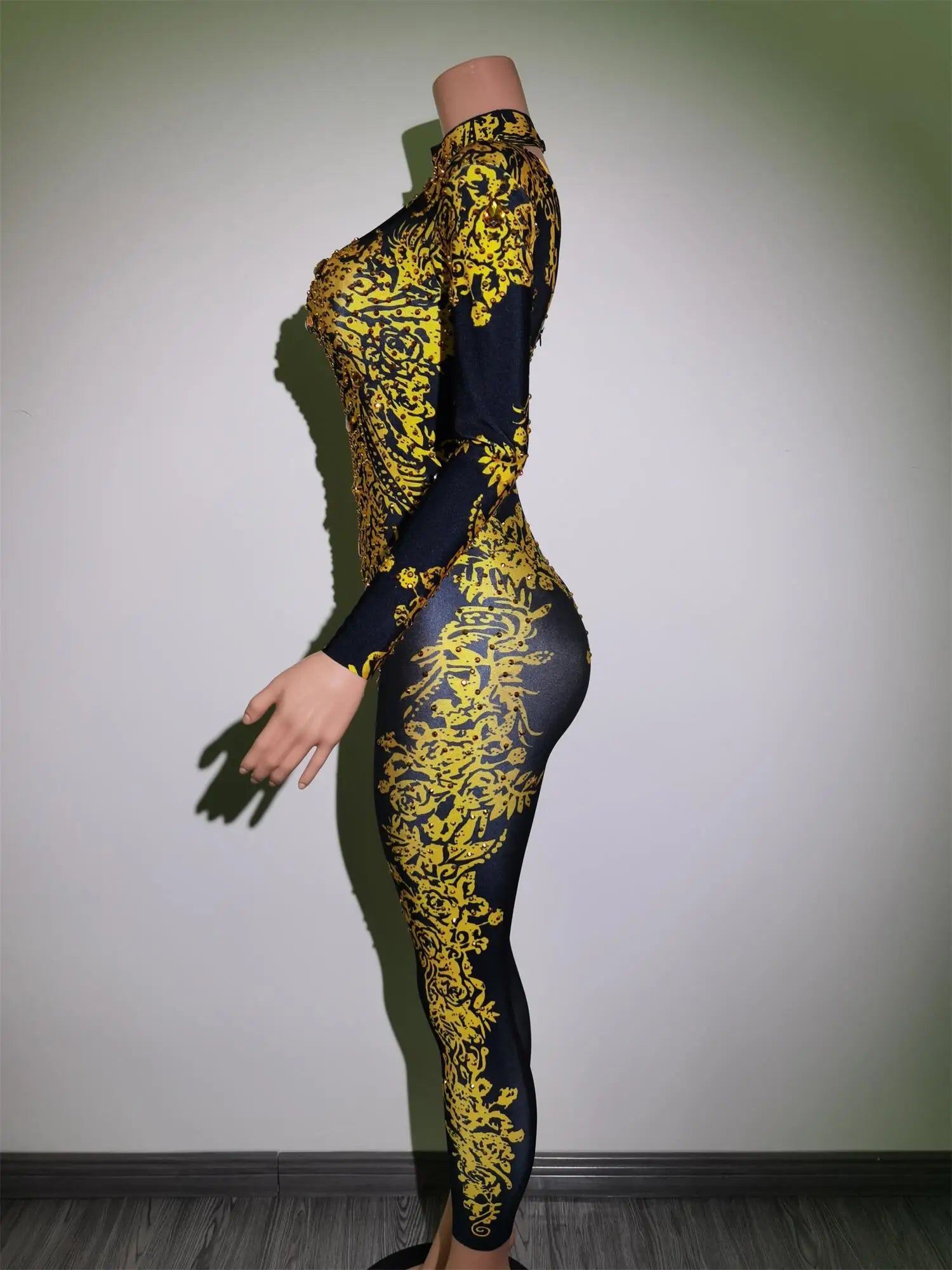 Sexy Print Stretch Pole Dance Leotard Stone Bodycon Romper Stripper Spandex Bodysuit Women Club Party One Piece Jumpsuits