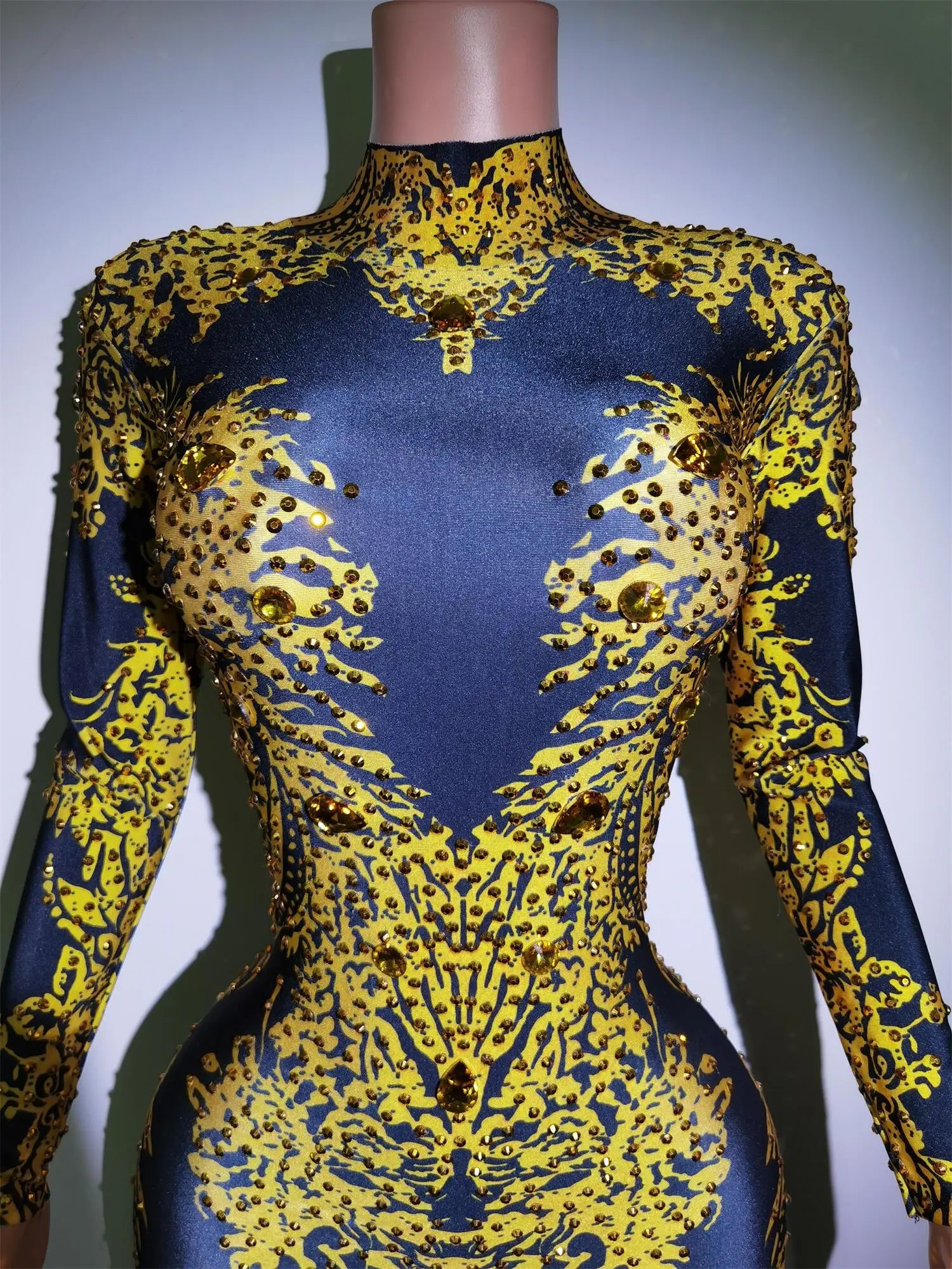 Sexy Print Stretch Pole Dance Leotard Stone Bodycon Romper Stripper Spandex Bodysuit Women Club Party One Piece Jumpsuits