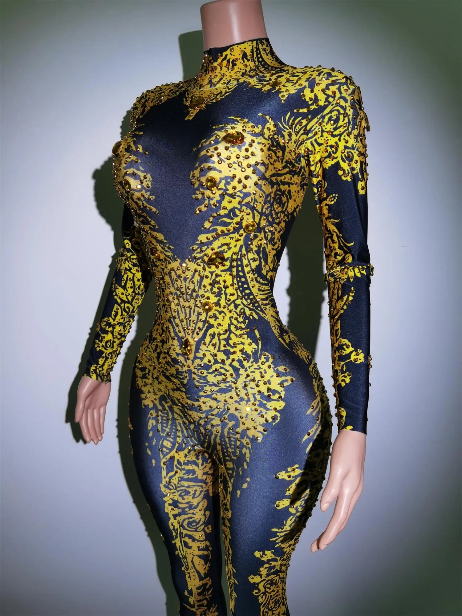 Sexy Print Stretch Pole Dance Leotard Stone Bodycon Romper Stripper Spandex Bodysuit Women Club Party One Piece Jumpsuits