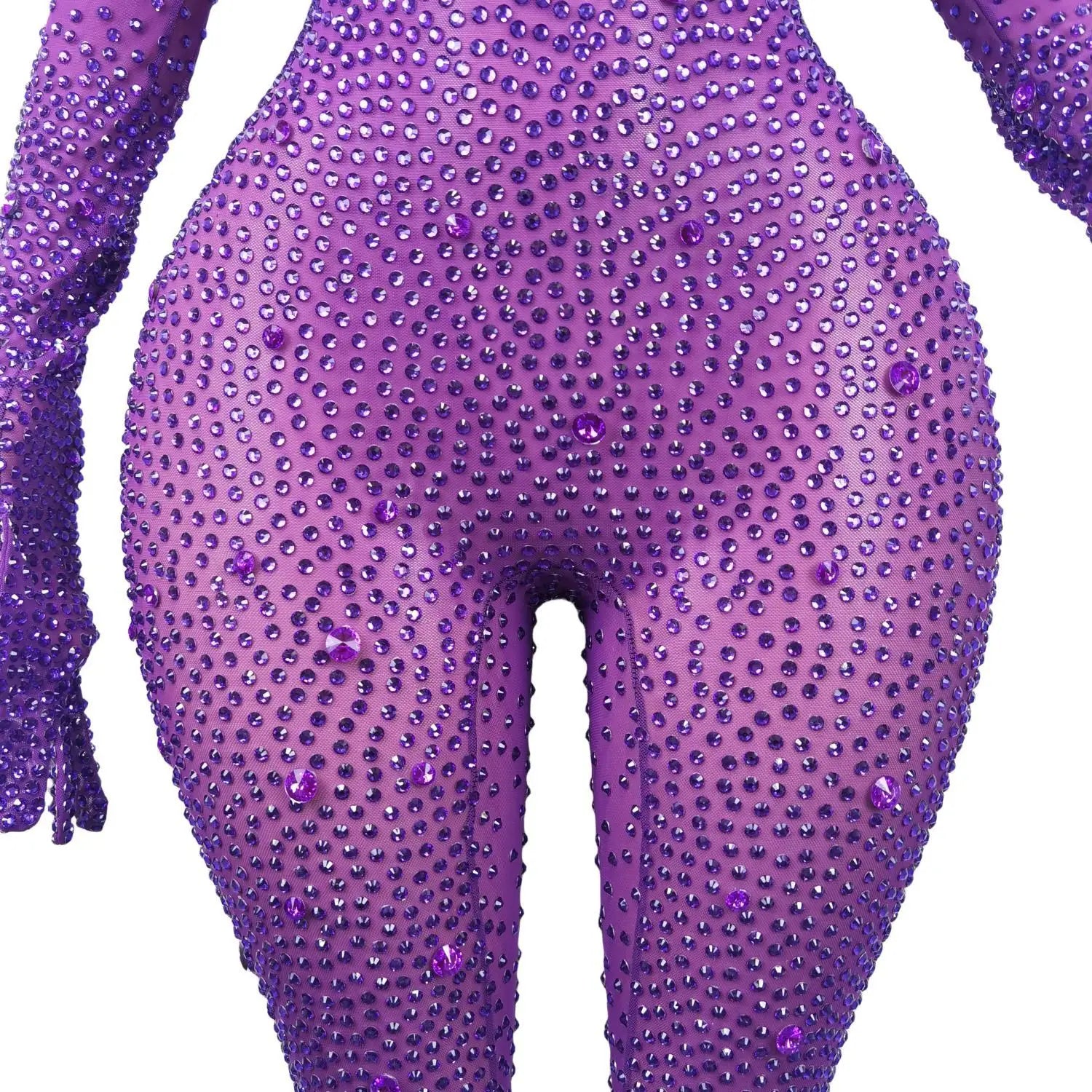 Sexy Purple Rhinestone Jumpsuit Women Singer Dancer Stretch Bodysuit One-piece Costume Outfit Party Performance Jumpsuit
