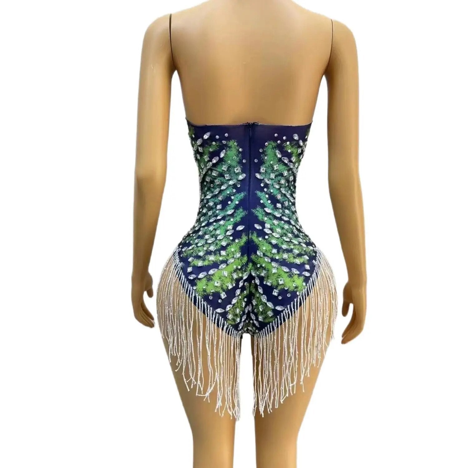 Sexy Rhinestones Crystals Fringes Leotard Birthday Celebrate Sleeveless Singer Bodysuit Women's Backless Outfit Haixing