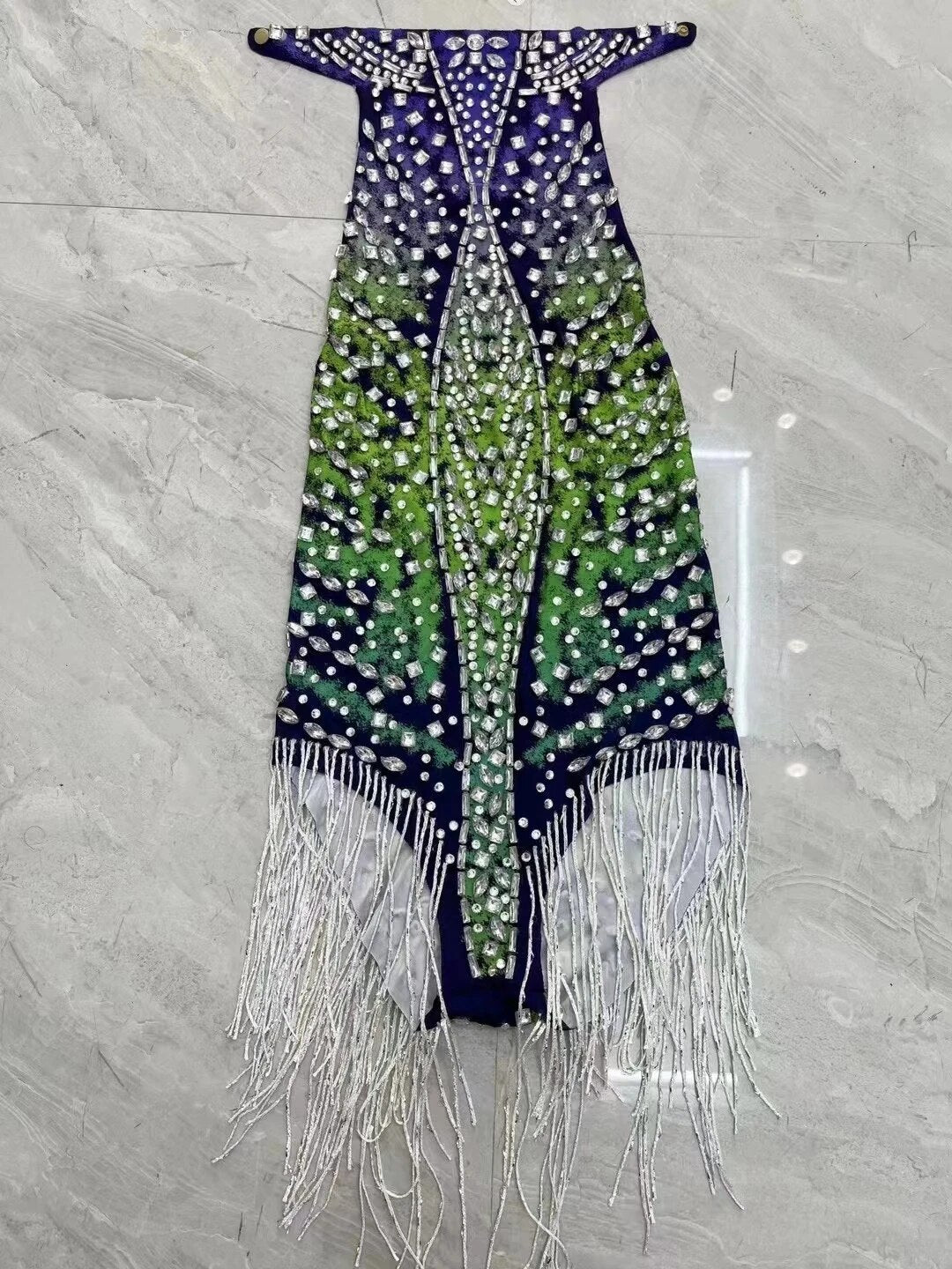 Sexy Rhinestones Crystals Fringes Leotard Birthday Celebrate Sleeveless Singer Bodysuit Women's Backless Outfit Haixing