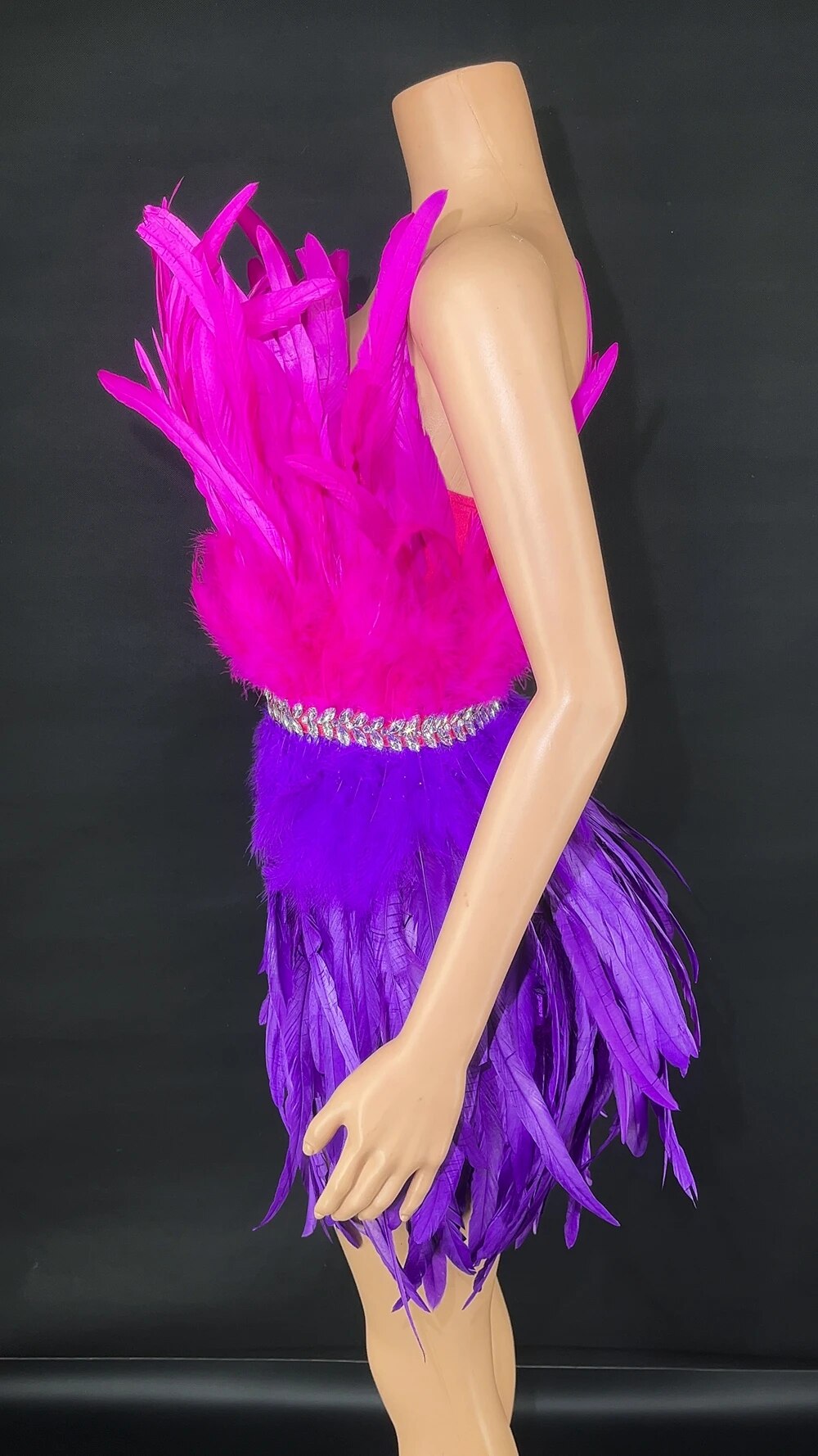 Sexy Rhinestones Short Tube Feathers Dress for Women Celebrate Birthday Dress Singer Show Wear Dancer Performance Dance Costume