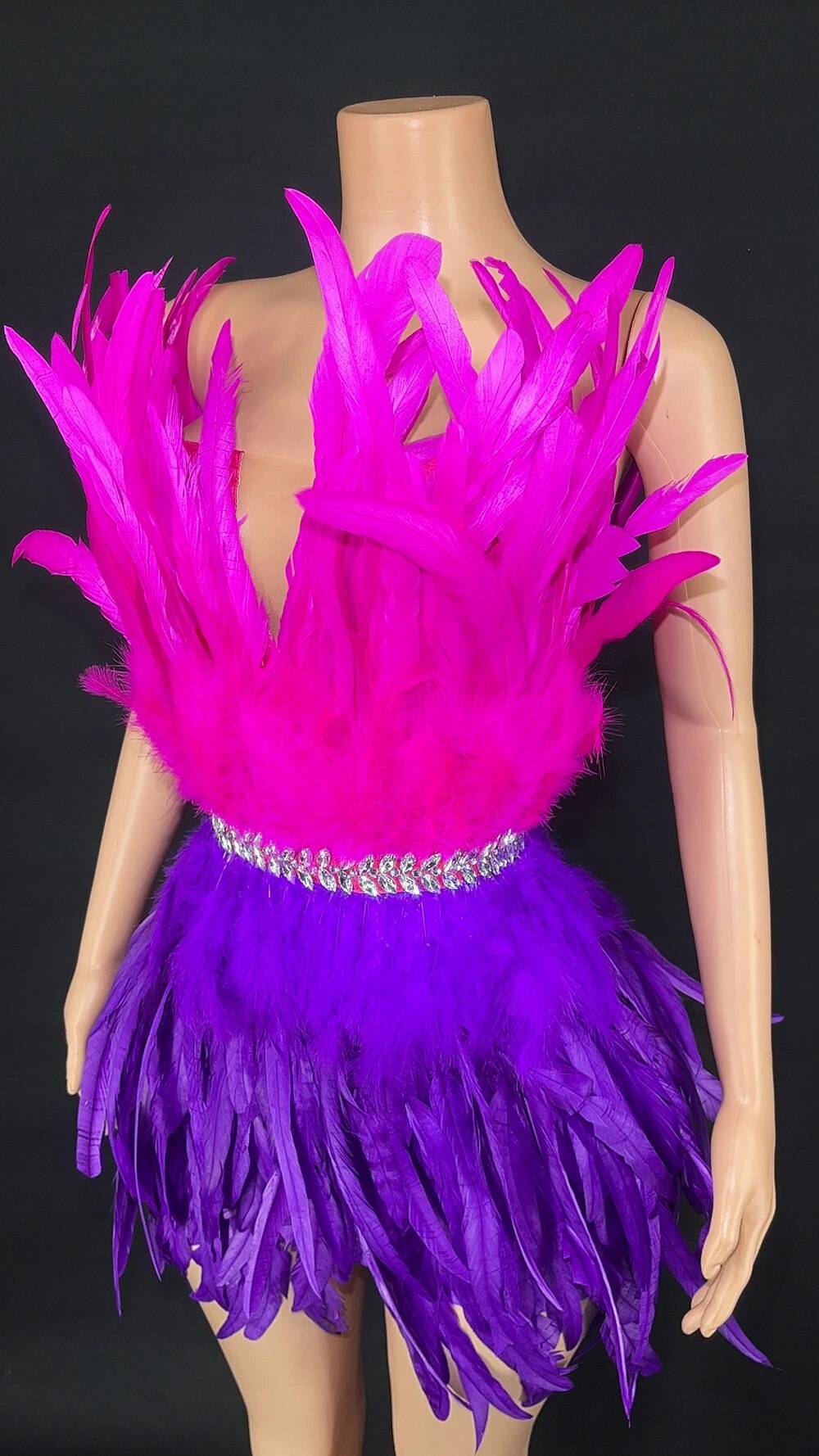 Sexy Rhinestones Short Tube Feathers Dress for Women Celebrate Birthday Dress Singer Show Wear Dancer Performance Dance Costume