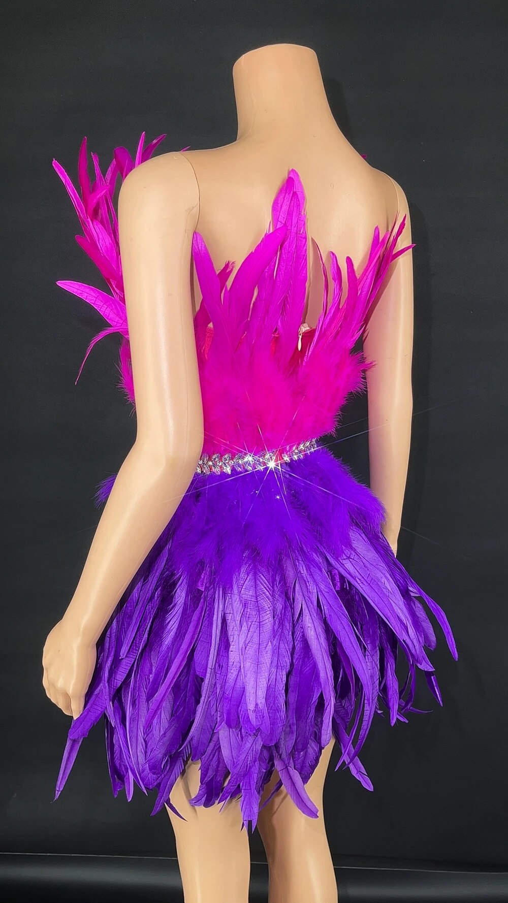 Sexy Rhinestones Short Tube Feathers Dress for Women Celebrate Birthday Dress Singer Show Wear Dancer Performance Dance Costume