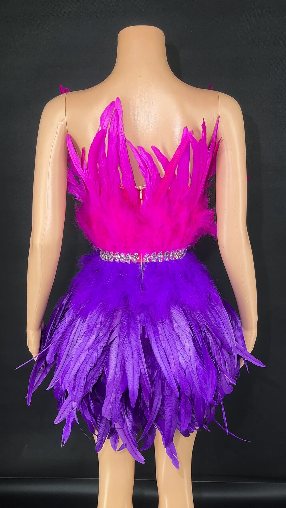 Sexy Rhinestones Short Tube Feathers Dress for Women Celebrate Birthday Dress Singer Show Wear Dancer Performance Dance Costume