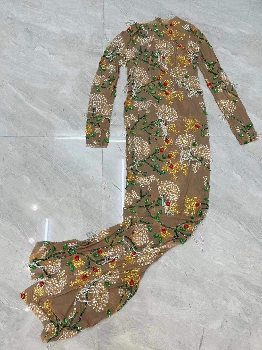 Sexy See Through Glitter Women Birthday Party Flower Gowns Sparkly Crystal Chain Black Girls Long Prom Dress 