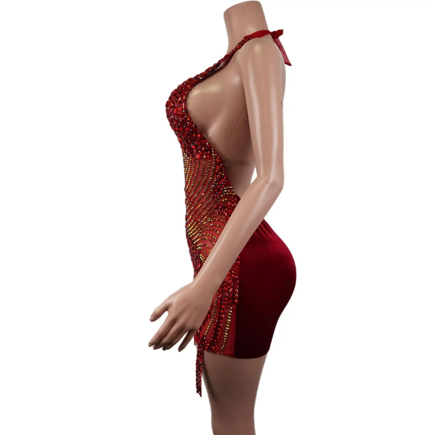 Sexy See Through Luxury Red Beaded Crystals Dresses African Black Girls Short Prom Dresses for Birthday Party