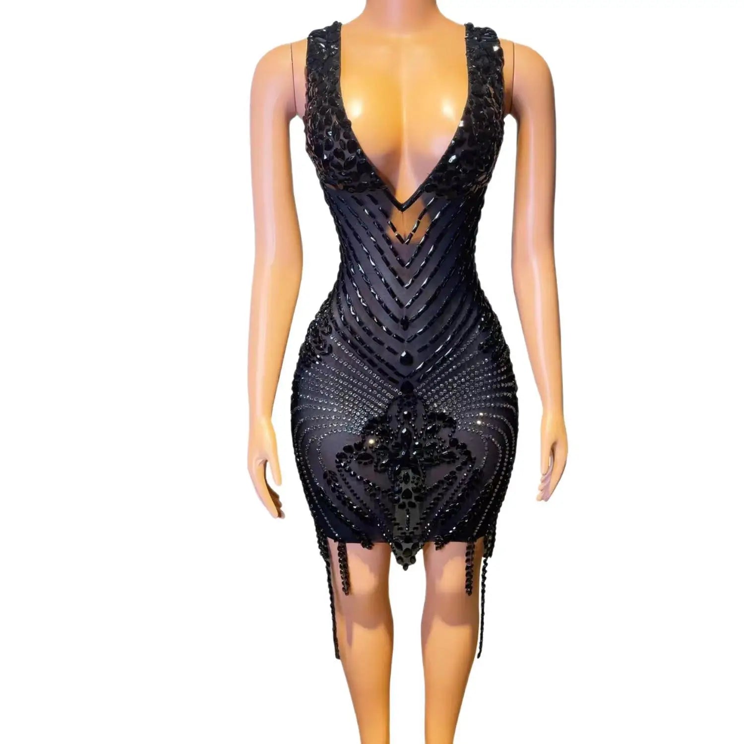 Sexy See Through Sleeveless Women Dresses Birthday Party Homecoming Gowns Black Girls Crystals Short Prom Dresses