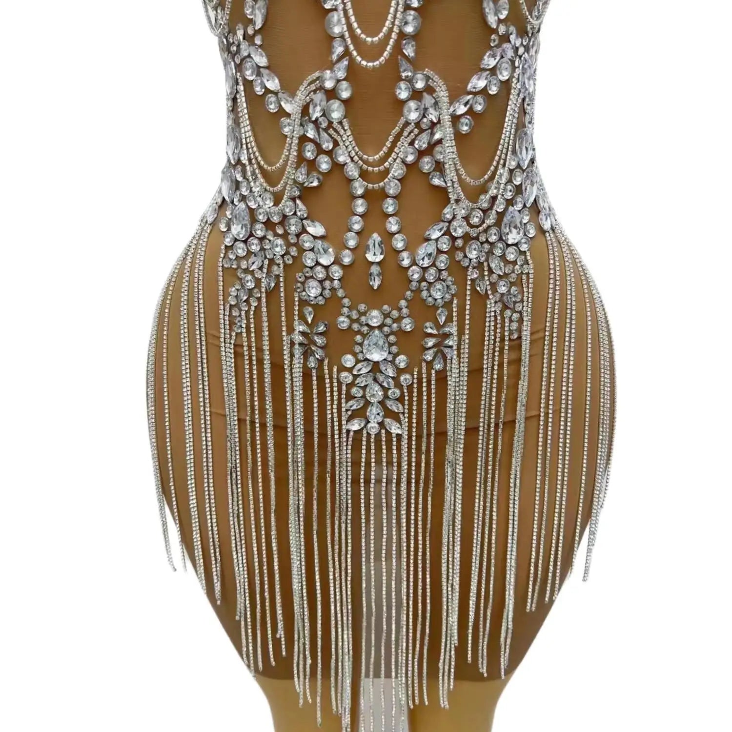 Sexy See Through Tassel Women Cocktail Birthday Formal Gowns Luxury Silver Diamond African Girl Mini Short Prom Dresses 