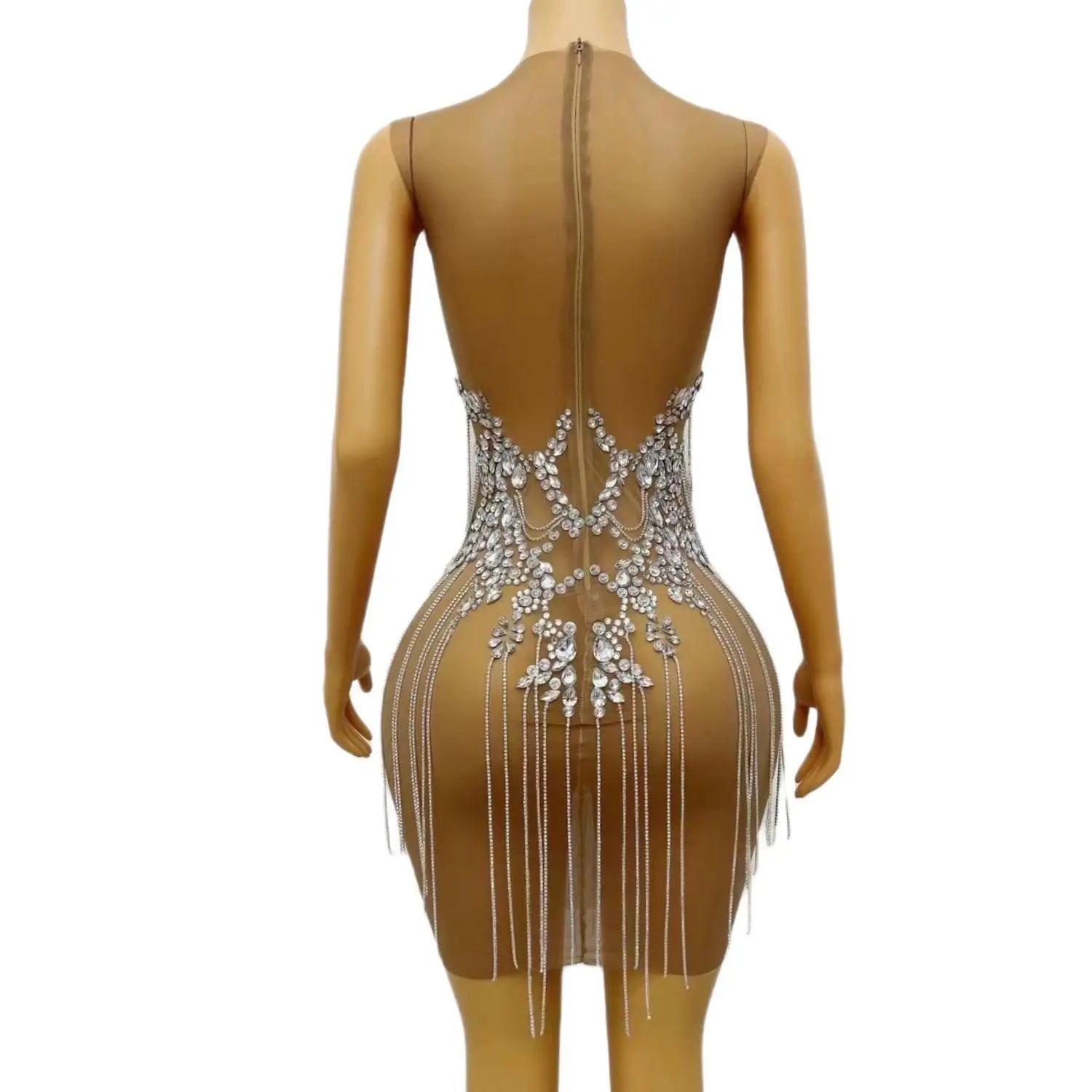 Sexy See Through Tassel Women Cocktail Birthday Formal Gowns Luxury Silver Diamond African Girl Mini Short Prom Dresses 