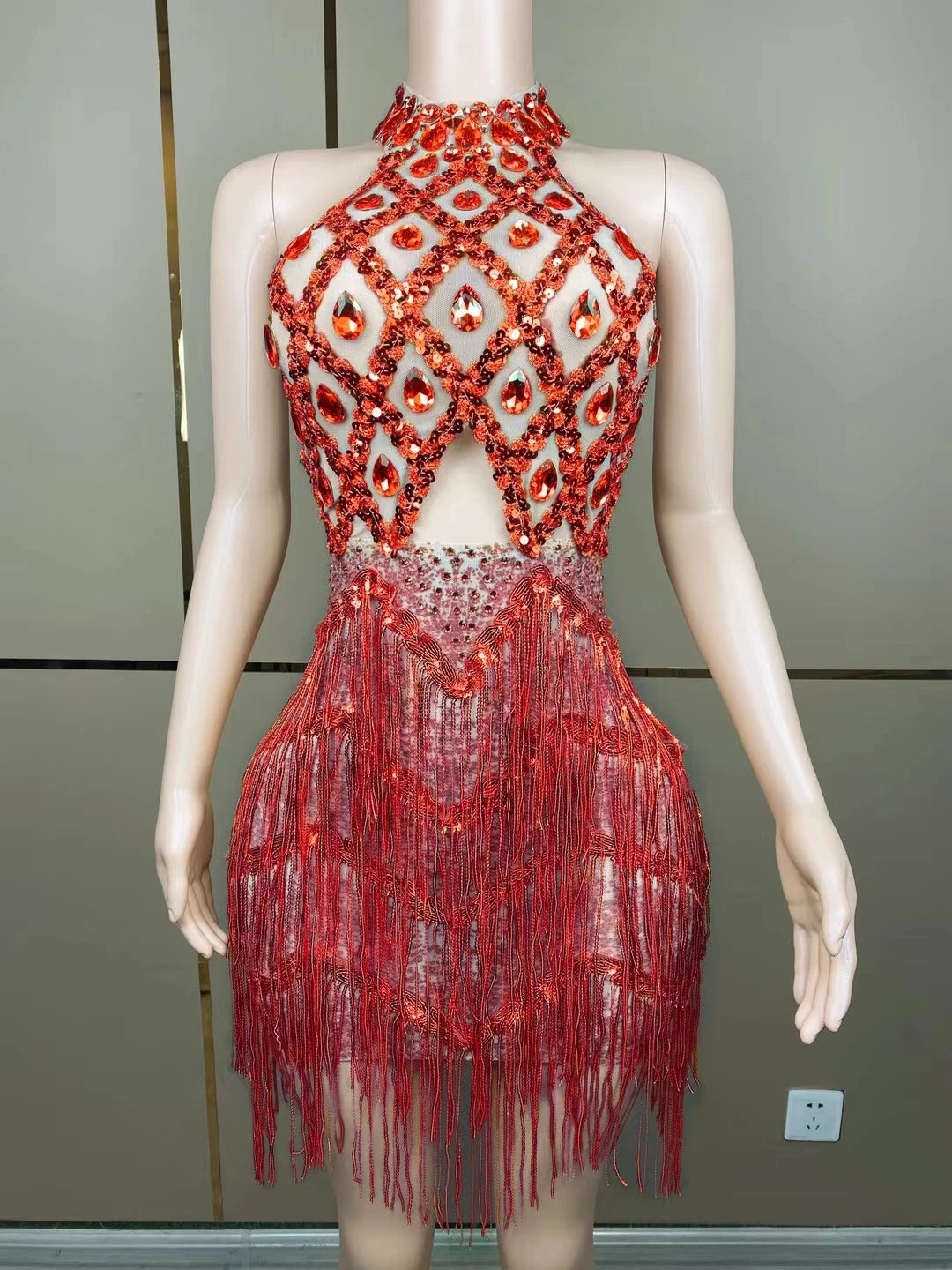 Halter Backless Sparkly Pink Sequined Short Prom Dress