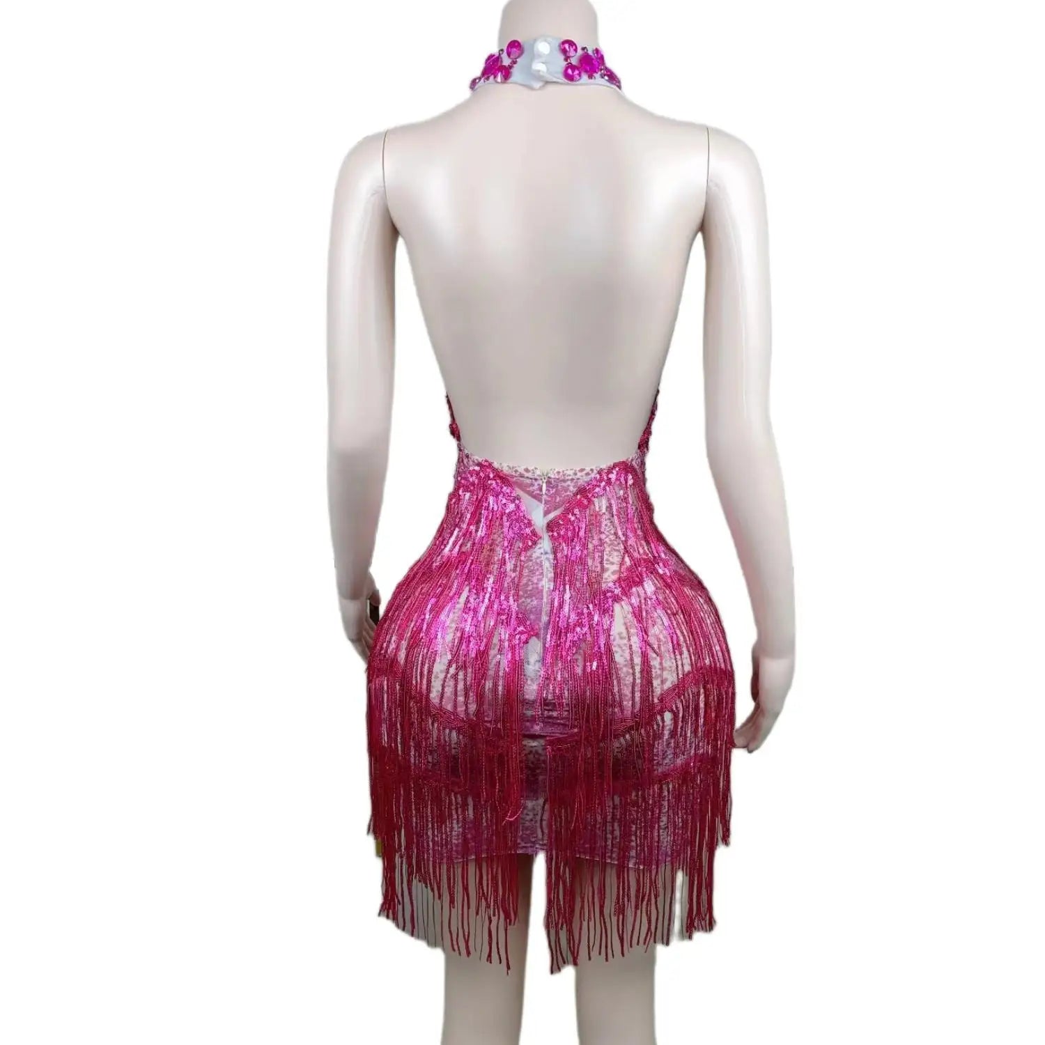 Sexy See Through Women Birthday Party Dress Luxury Sequin Rose Red Crystals Black Girl Mini Short Prom Dresses Tassel