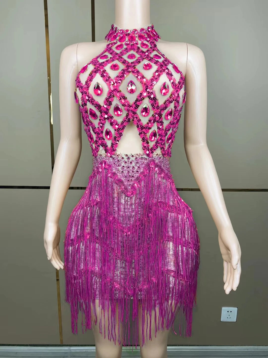 Halter Backless Sparkly Pink Sequined Short Prom Dress