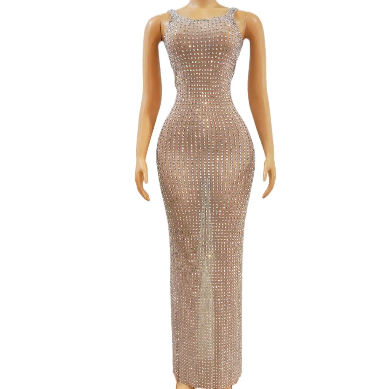 Sexy See Through Women Birthday Party Formal Cocktail Gowns Halter Luxury Rhinestones Black Girl Long Prom Dresses