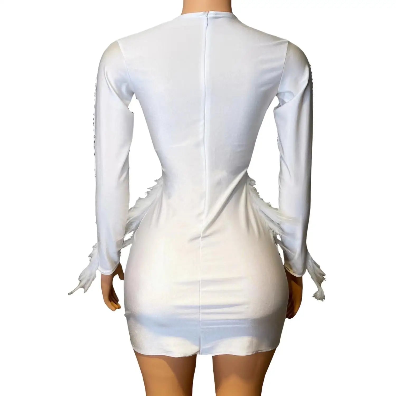 Sexy See Through Women Birthday Party Formal Gown Sheer Luxury Rhinestones Feather Dress Black Girls Short Prom Dress