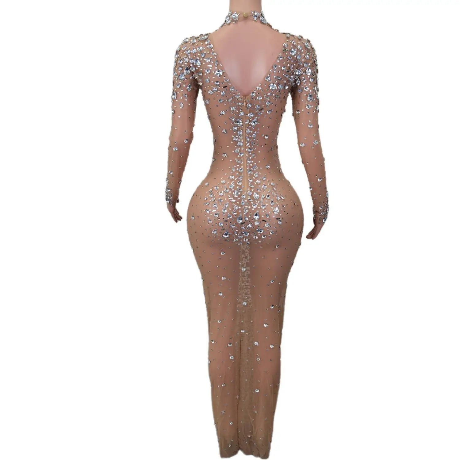 Sexy Sheer Stretch Women Birthday Long Dress Stunning Rhinestone Drag Queen Dress Evening Cocktail Wedding Stage Wear
