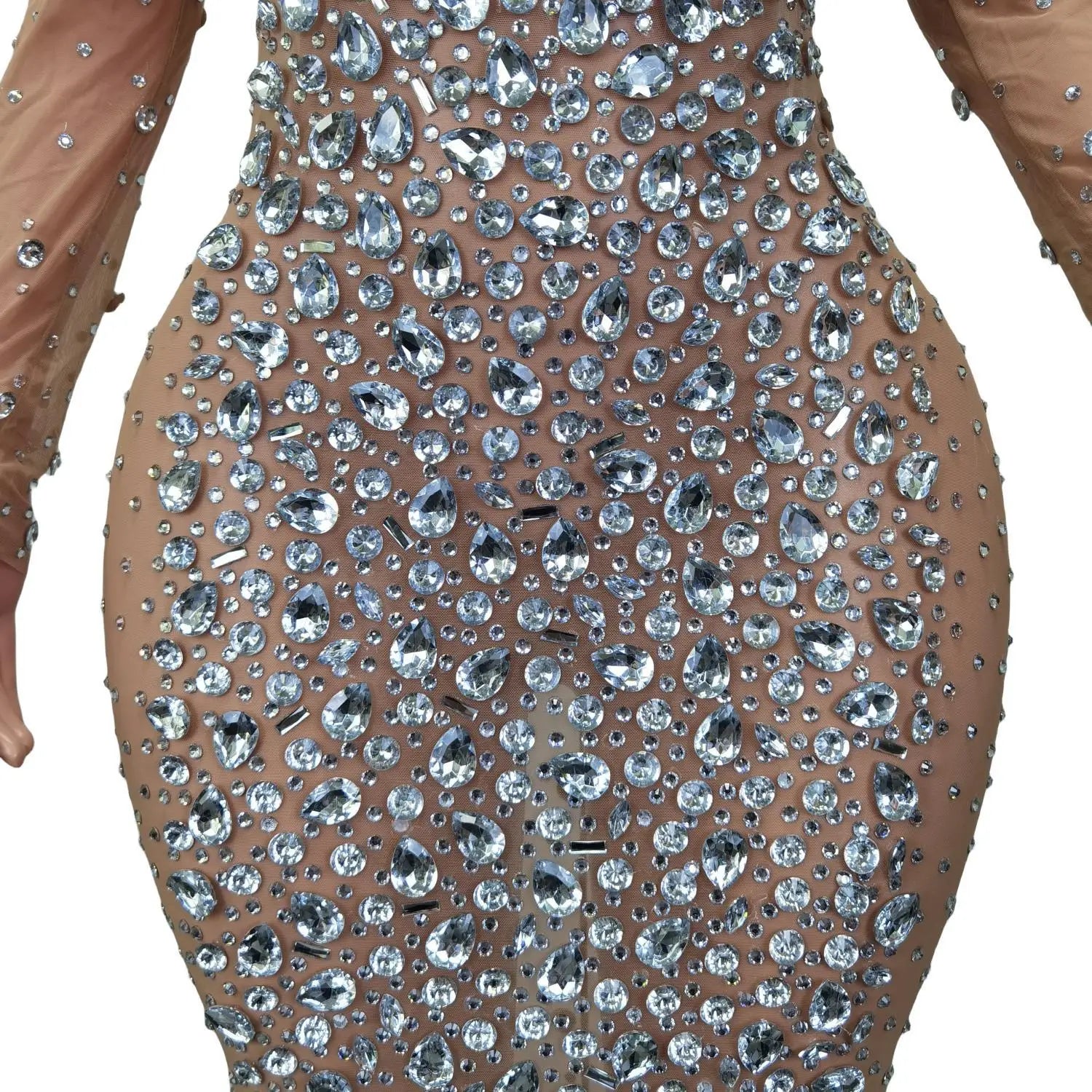 Sexy Sheer Stretch Women Birthday Long Dress Stunning Rhinestone Drag Queen Dress Evening Cocktail Wedding Stage Wear