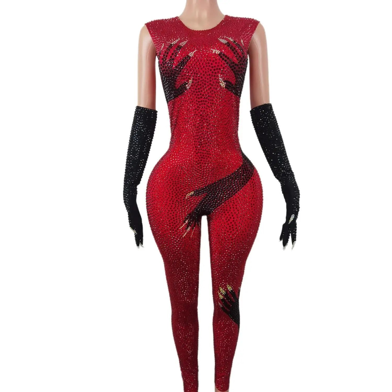 Sexy Shiny Rhinestone Women Jumpsuit Gloves Pole Dancing Costume Party Carnival Rave Outfit Drag Queen Performance Wear 