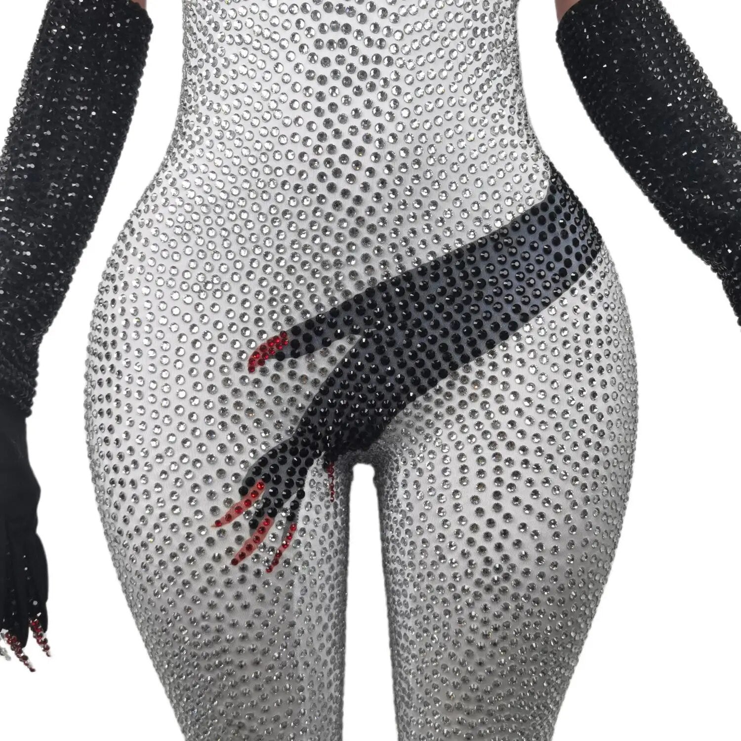 Sexy Shiny Rhinestone Women Jumpsuit Gloves Pole Dancing Costume Party Carnival Rave Outfit Drag Queen Performance Wear 