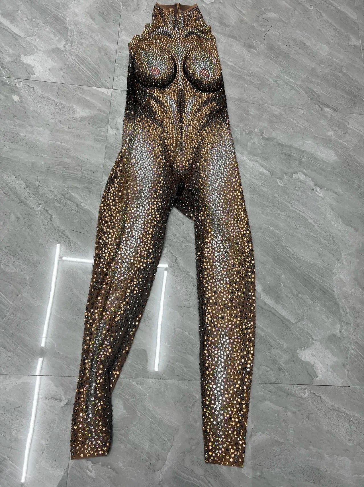 Sexy Full Rhinestones Jumpsuit Evening Celebrate Outfit Collection Birthday Singer Stage Stretch Performance Bodysuit