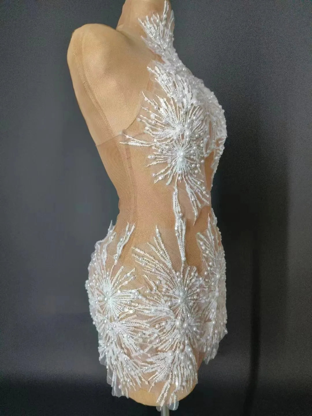 Sexy Sparkly Rhinestones Pearls Snow Short Dress Elegant Celebrate Evening Wedding Prom Gown Birthday Party Photograph Wear