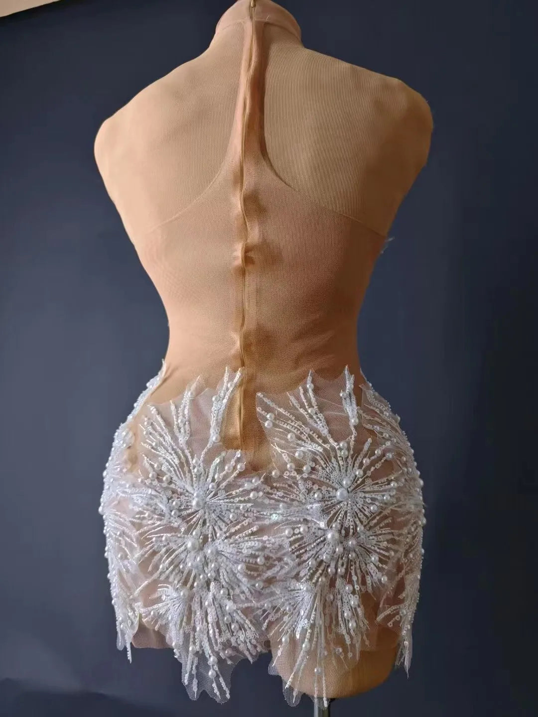 Sexy Sparkly Rhinestones Pearls Snow Short Dress Elegant Celebrate Evening Wedding Prom Gown Birthday Party Photograph Wear