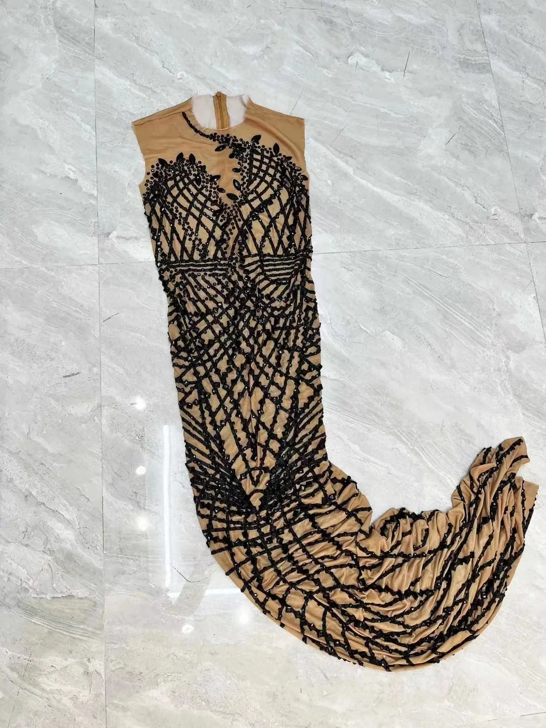 Sexy Stage Black Rhinestones Dress Mesh Transparent Fashion Design Evening Birthday Celebrate Costume Performance Dance Outfit