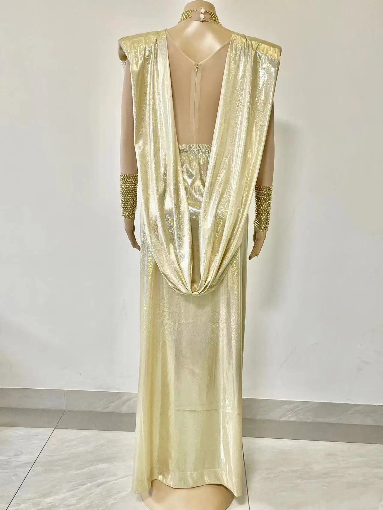 Sexy Stage Bling Gold Evening Backless Rhinestones Dress Birthday Wedding Celebrate Dance Outfit Women Singer Evening