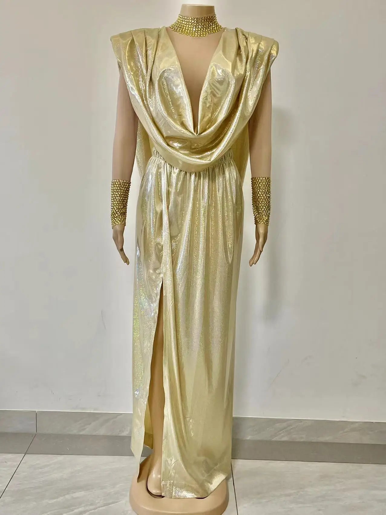 Sexy Stage Bling Gold Evening Backless Rhinestones Dress Birthday Wedding Celebrate Dance Outfit Women Singer Evening