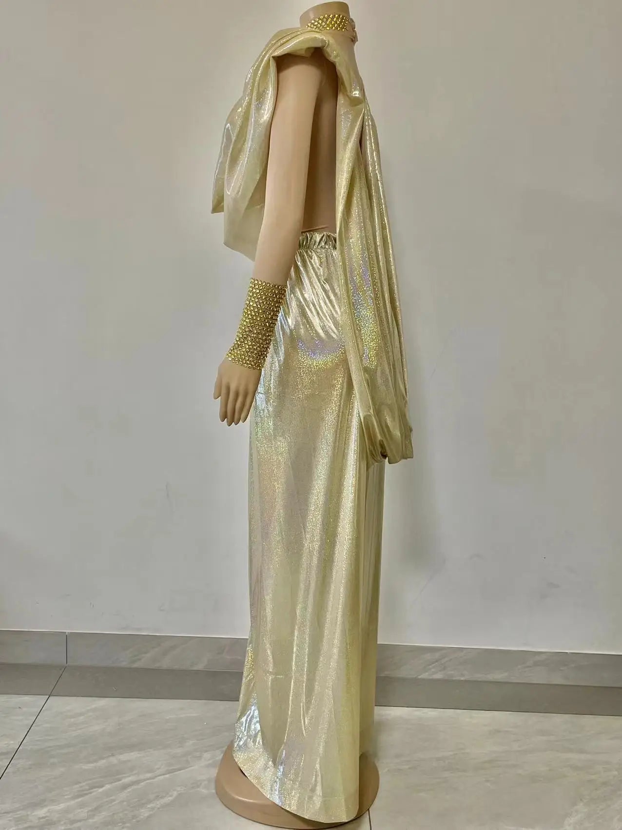 Sexy Stage Bling Gold Evening Backless Rhinestones Dress Birthday Wedding Celebrate Dance Outfit Women Singer Evening