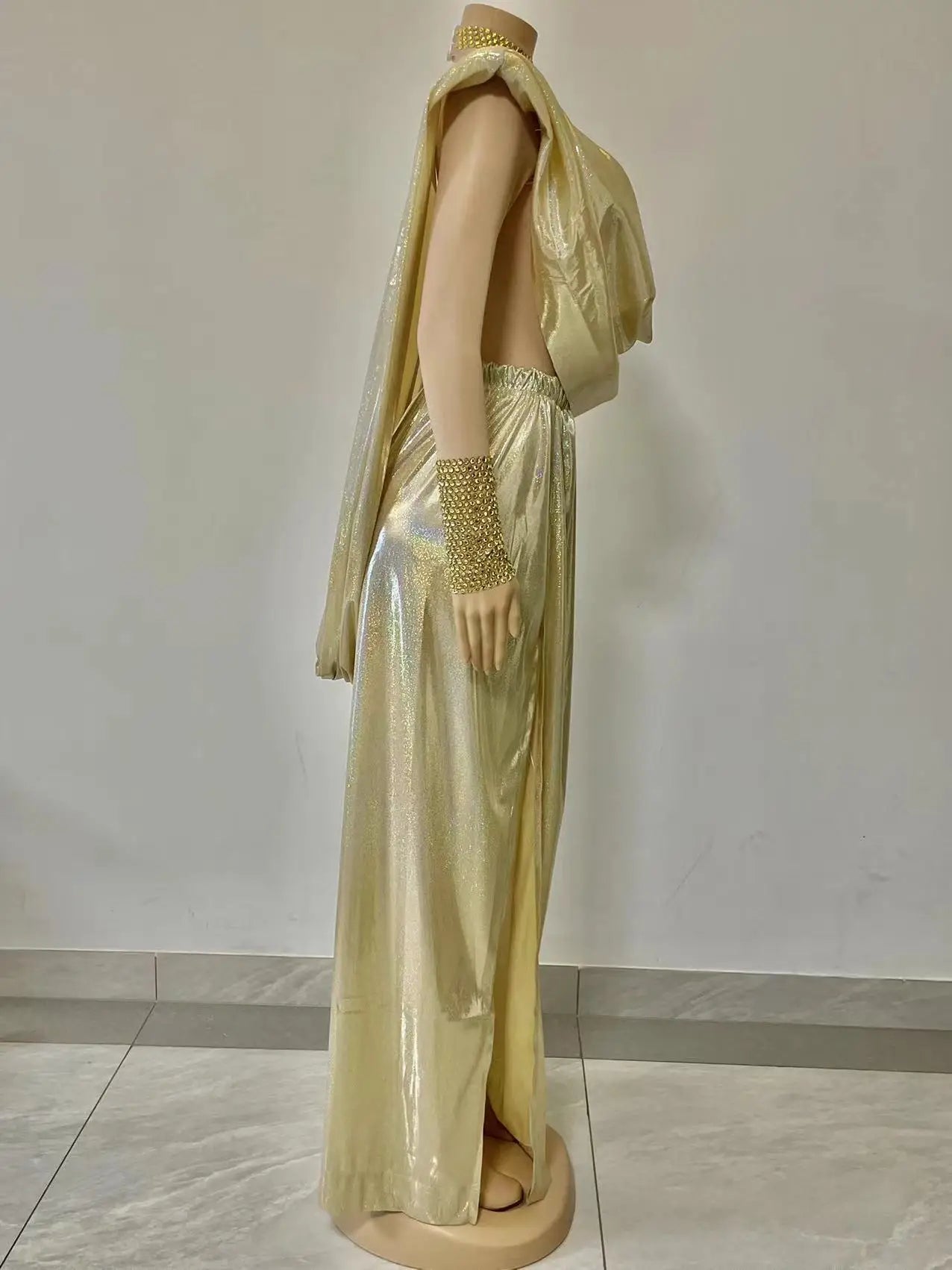 Sexy Stage Bling Gold Evening Backless Rhinestones Dress Birthday Wedding Celebrate Dance Outfit Women Singer Evening