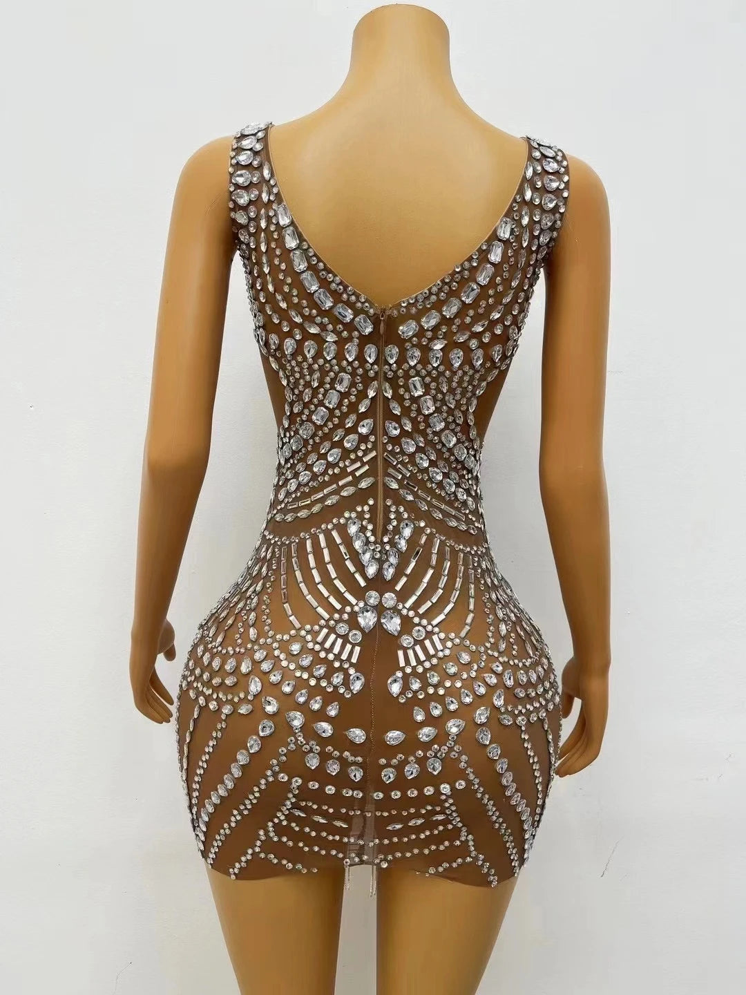 Sexy Women See Through Cocktail Gowns Sparkly Luxury Beaded Chain Silver Black Girls Short Prom Dress for Birthday Songhua