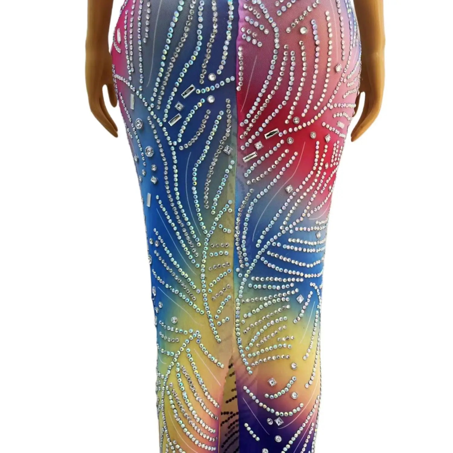 Sexy luxurious Birthday Celebrate Dresses Women Colorful Rhinestones Dress Crystals Mesh Black Girls Long Prom Dress