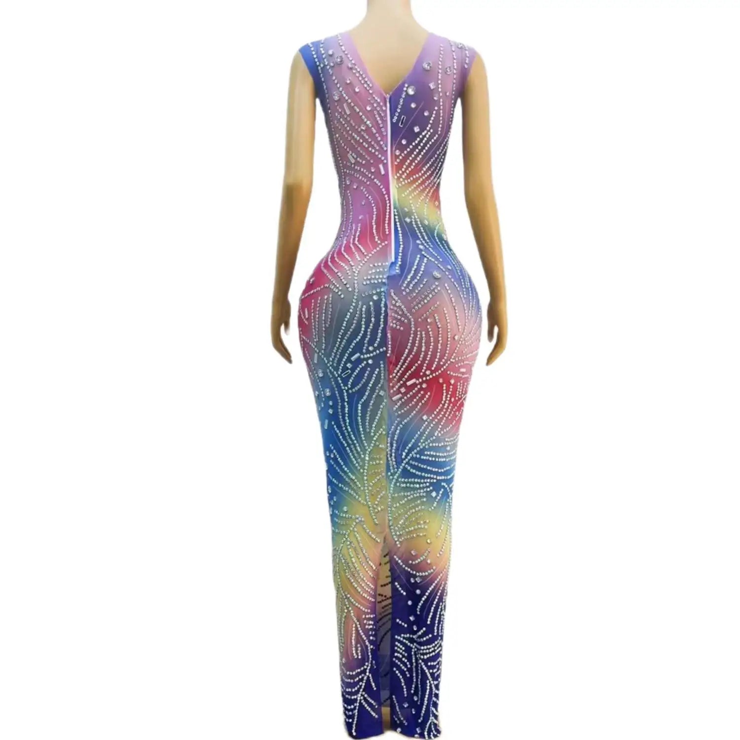 Sexy luxurious Birthday Celebrate Dresses Women Colorful Rhinestones Dress Crystals Mesh Black Girls Long Prom Dress