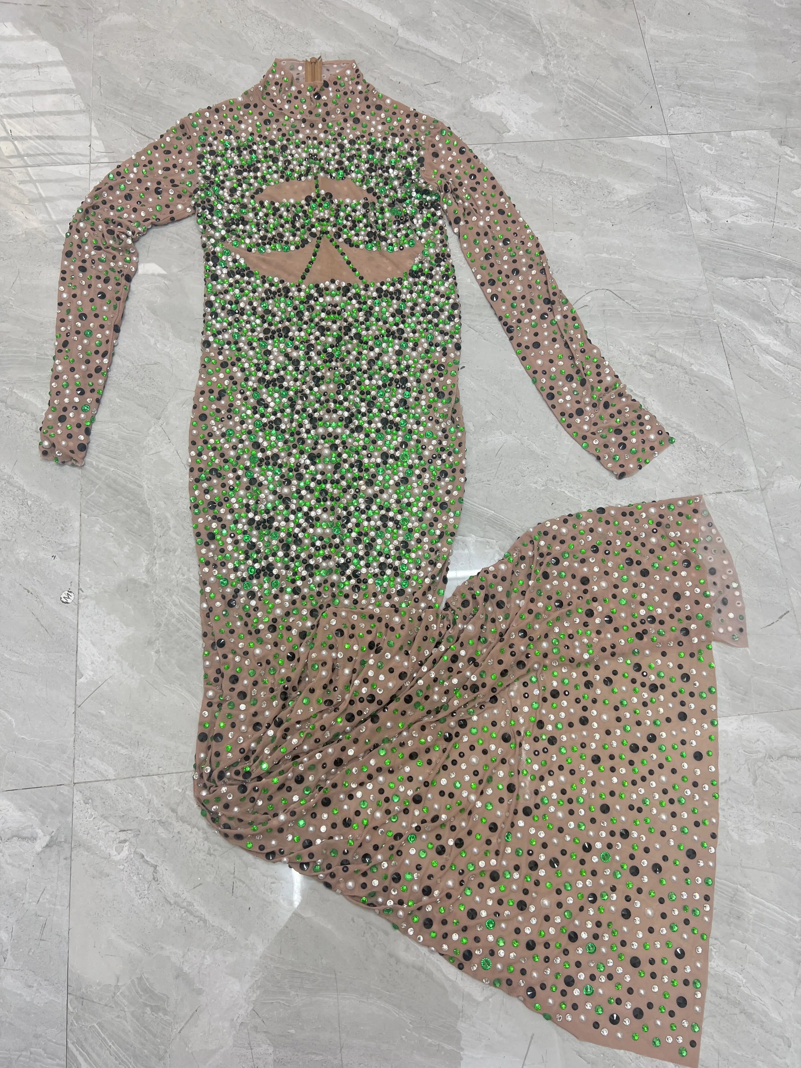 Sexy luxurious Birthday Celebrate Green Black Rhinestones Dress Crystals Design Transparent Plus Size