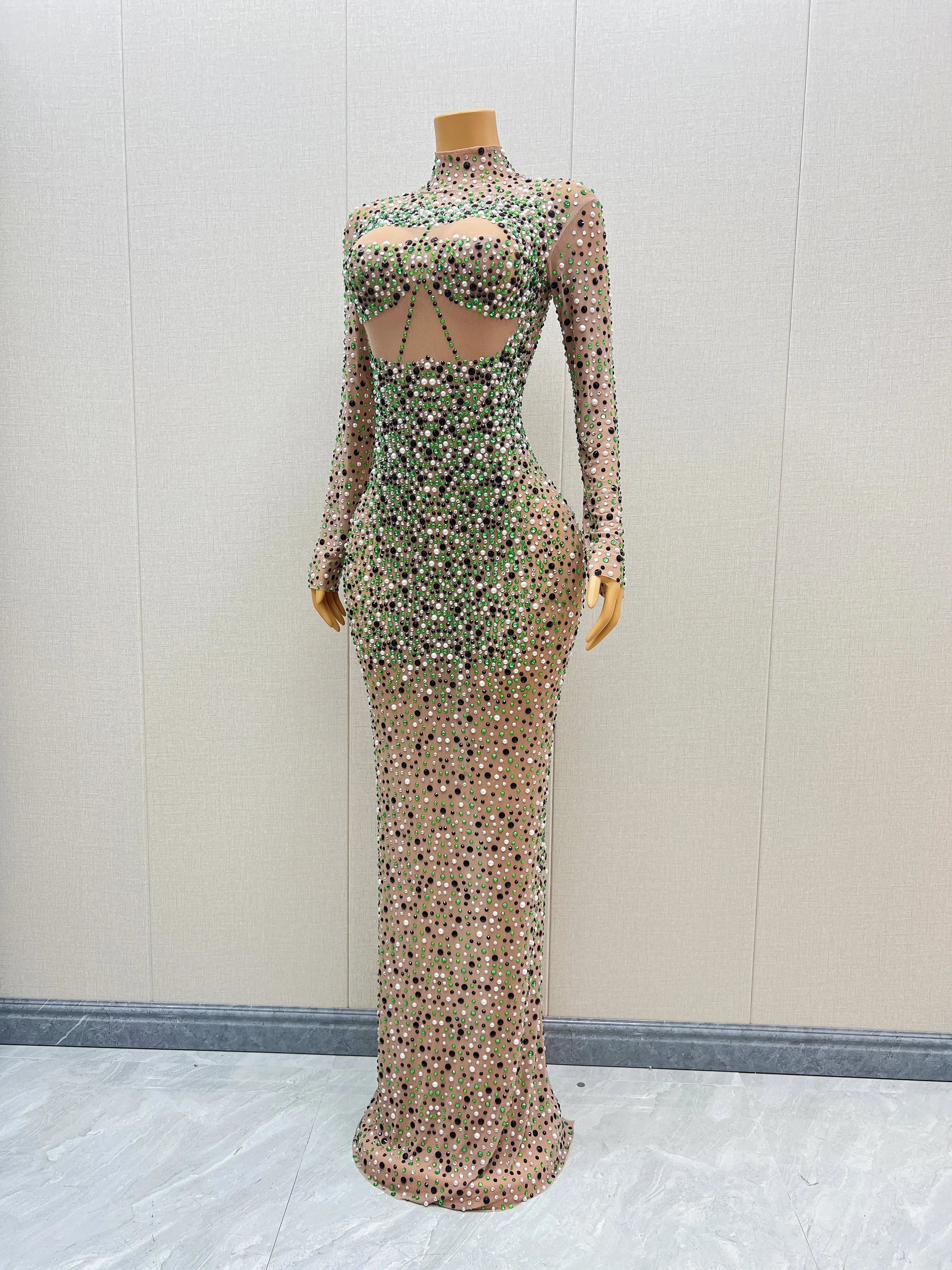 Sexy luxurious Birthday Celebrate Green Black Rhinestones Dress Crystals Design Transparent Plus Size