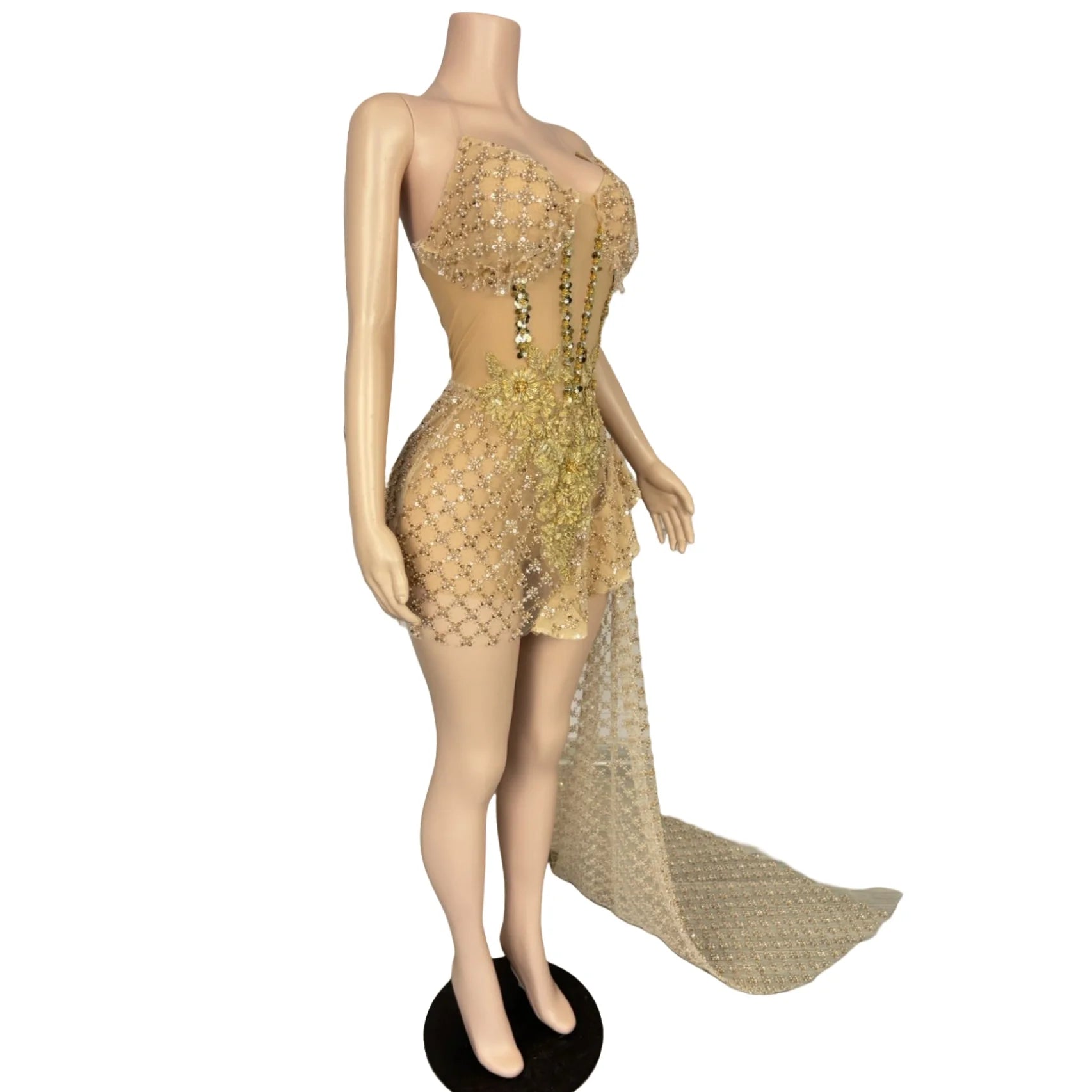 Sparkly Sequins Strapless Romper Spicy Girl Outfit Sexy Women Tulle Mesh Bodysuit Night Event Dance Show Outfit