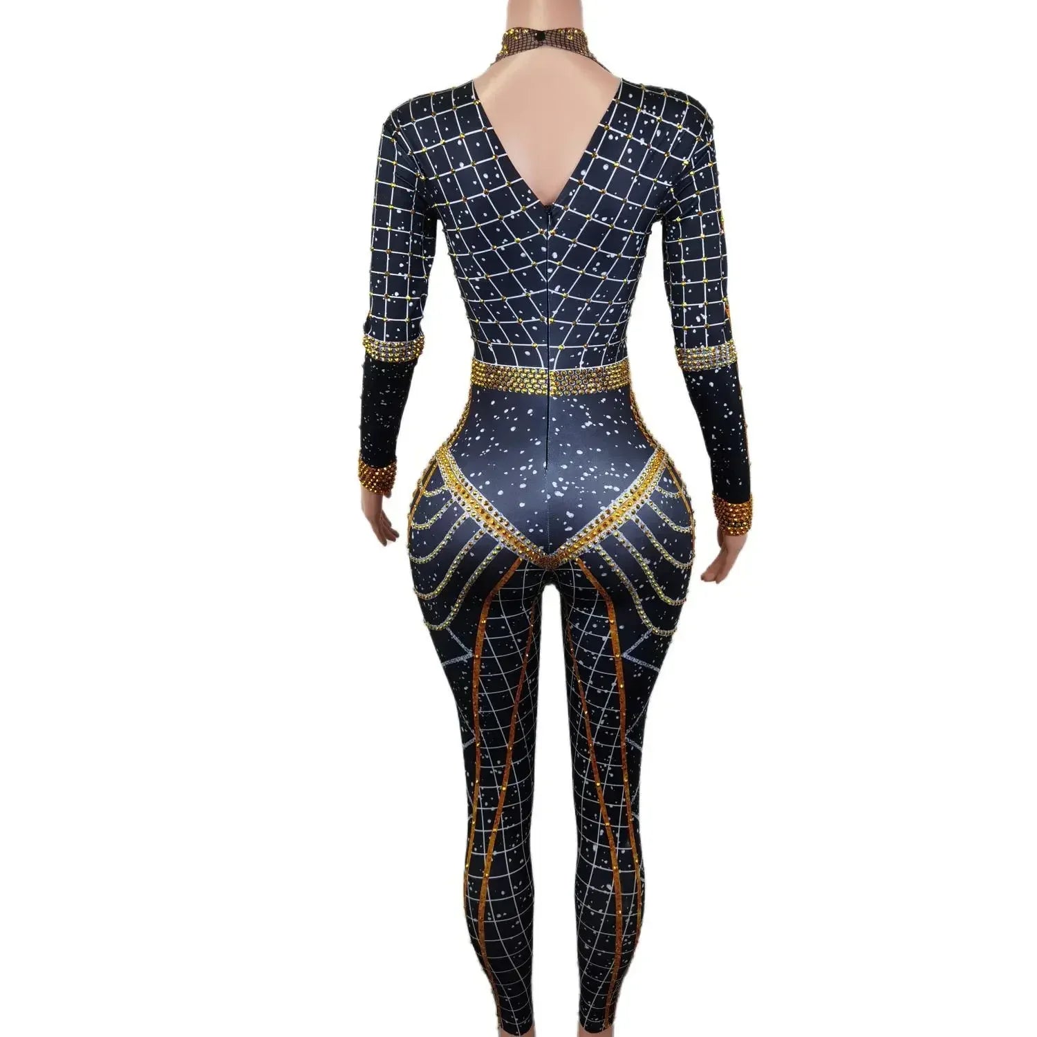 Sexy Long Sleeves Gold Silver Bodycon Rompers Festival Outfit Lady Crystals Bodysuits Women Birthday Party Rhinestone Jumpsuits