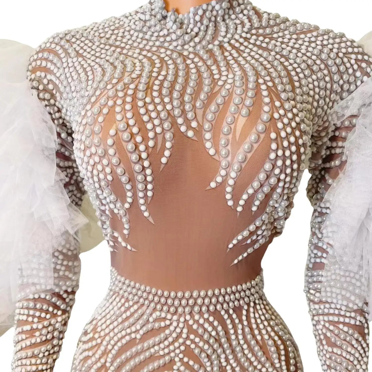 Sheer Long Sleeve Women Cocktail Gown Sparkly White Pearls African Black Girls Short Prom Dresses for Birthday Party Maisui