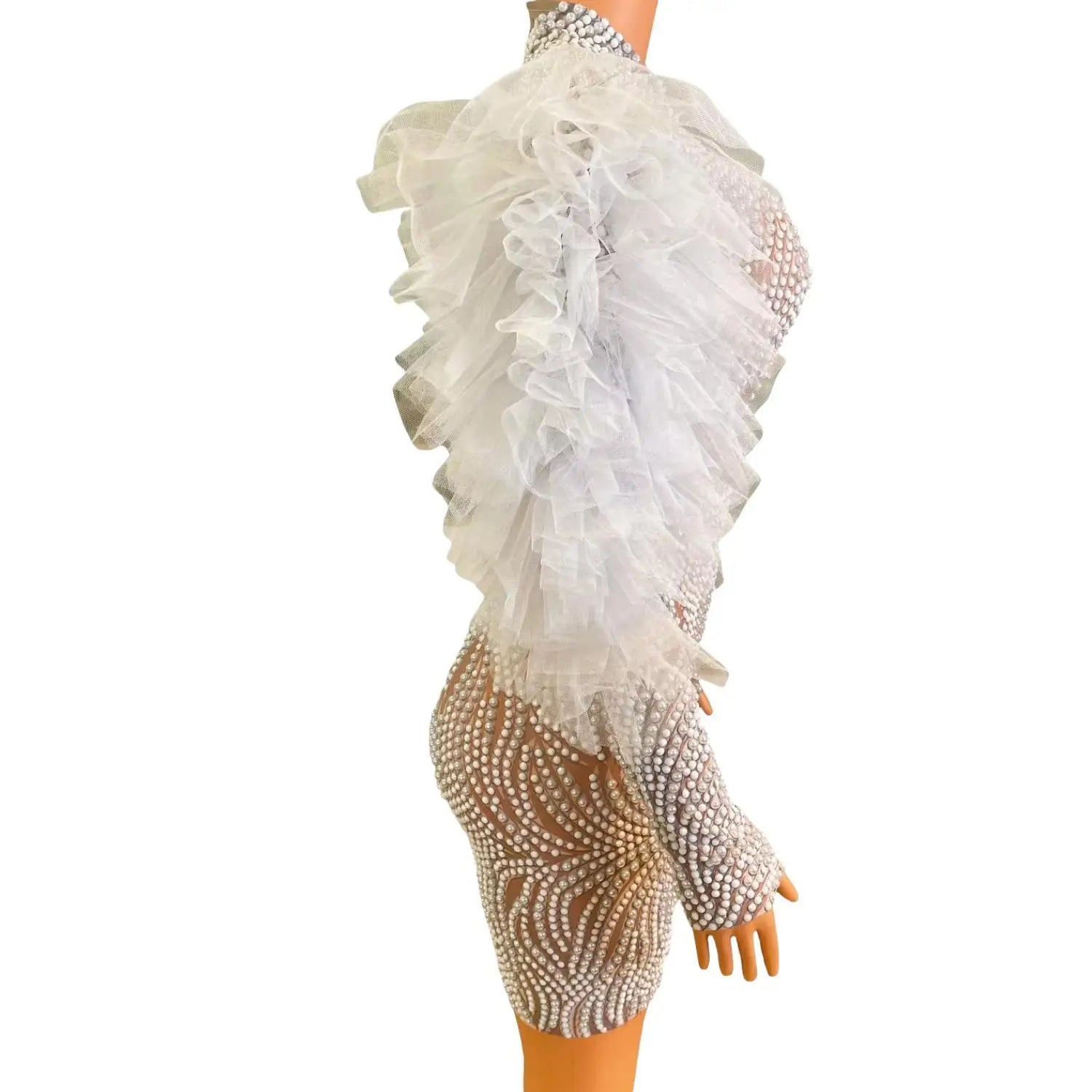 Sheer Long Sleeve Women Cocktail Gown Sparkly White Pearls African Black Girls Short Prom Dresses for Birthday Party Maisui