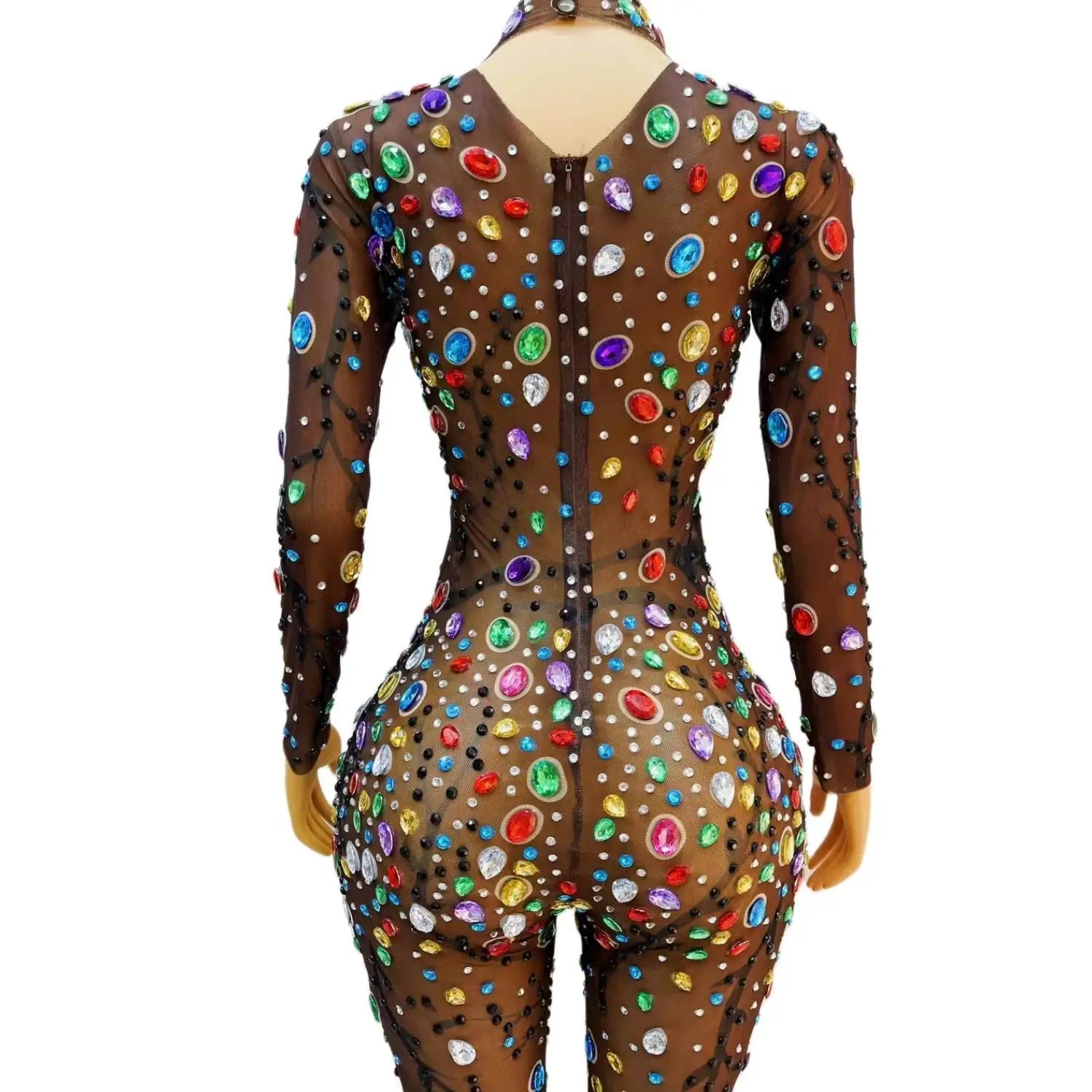Shining Colorful Rhinestones Jumpsuit Women Sexy Birthday Celebrate Jumpsuit Black Nightclub Singer Dance Leggings