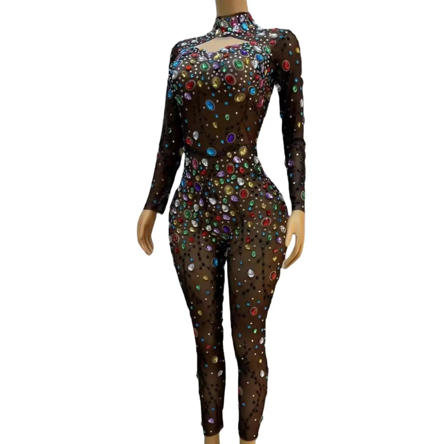Shining Colorful Rhinestones Jumpsuit Women Sexy Birthday Celebrate Jumpsuit Black Nightclub Singer Dance Leggings