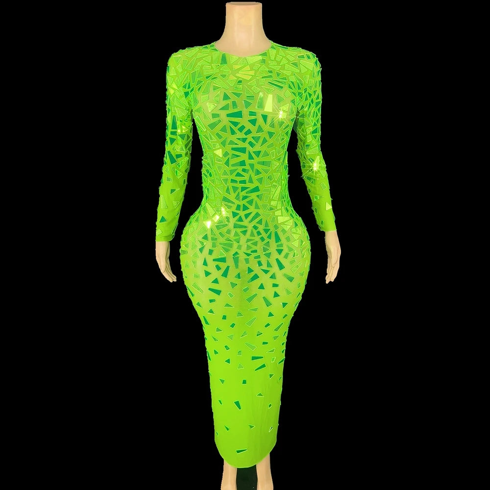 Shining Mirrors Long Dress for Women Sexy Evening Birthday Prom Celebrate Party Dress Show Stage Wear Performance Dance Costume